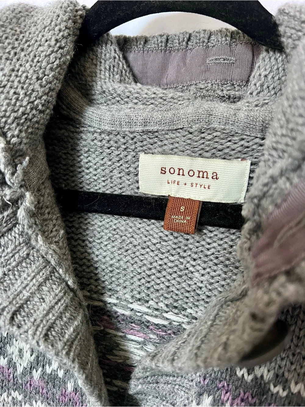Sonoma Gray Hooded Fair Isle Button Cardigan - Picture 2 of 5
